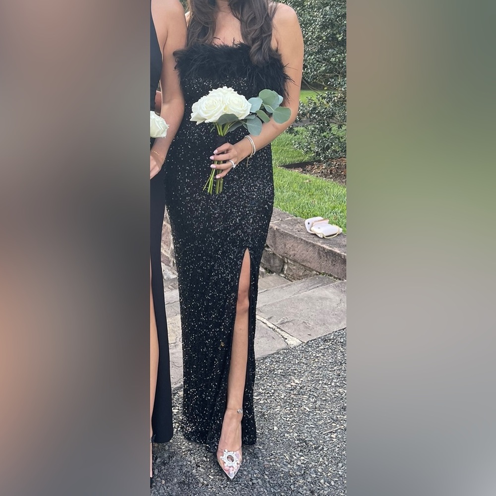 Bodycon Sequin Gown with Feathers